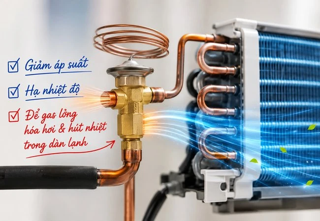 Bộ phận tiết lưu của điều hòa làm nhiệm vụ gì?
